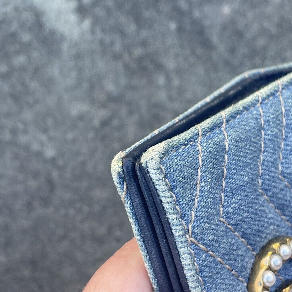 💕SOLD💕Gucci Marmont Denim Pearl GG Compact Wallet - Picture 6 of 15